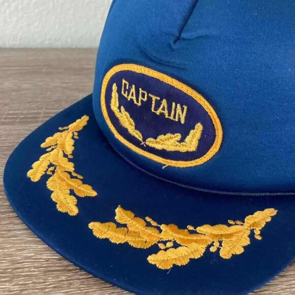 Vintage‎ Blue Captain Snapback Hat Unisex Adjustable Nautical 80s Style